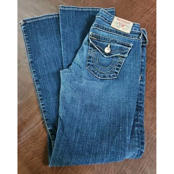New True Religion World Tour Becky Super T 9 Inch Bell Bottom Jeans 26X32 USA - Picture 1 of 11